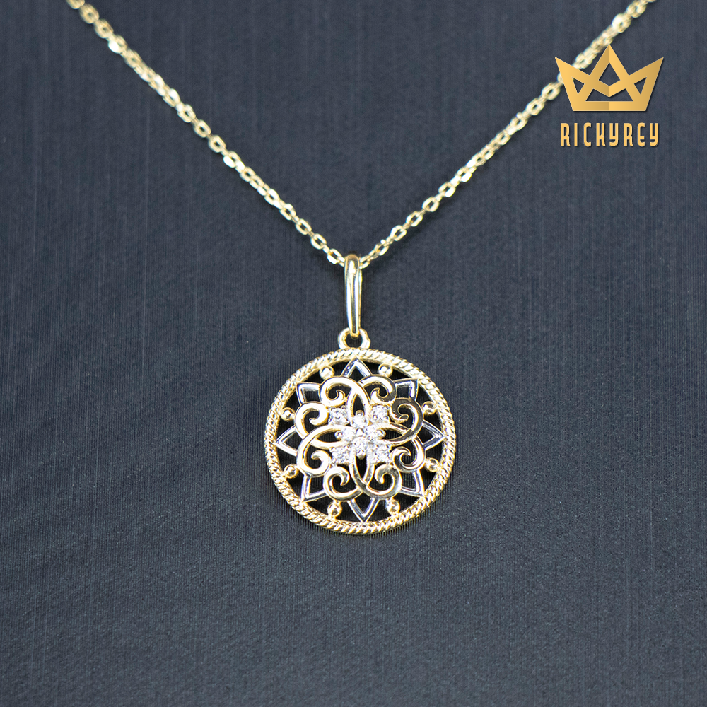 Ornate Flower Shield CZ Pendant