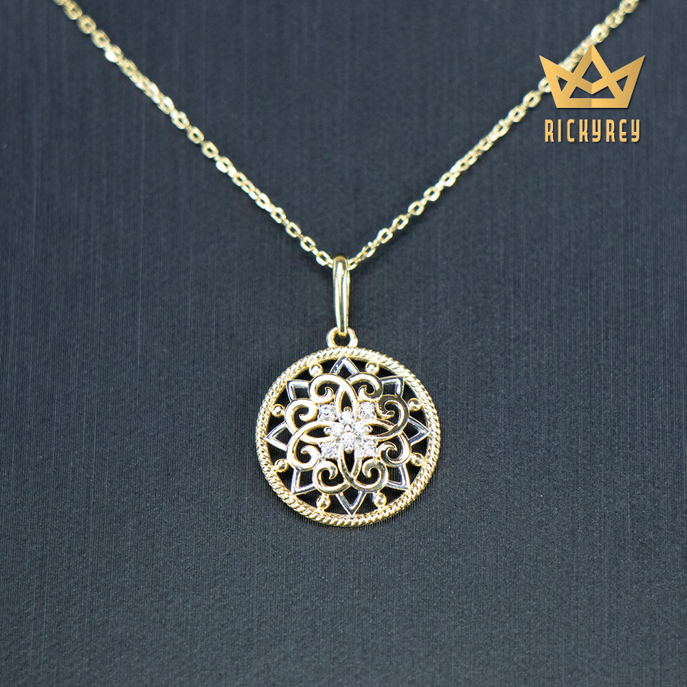 Ornate Flower Shield CZ Pendant