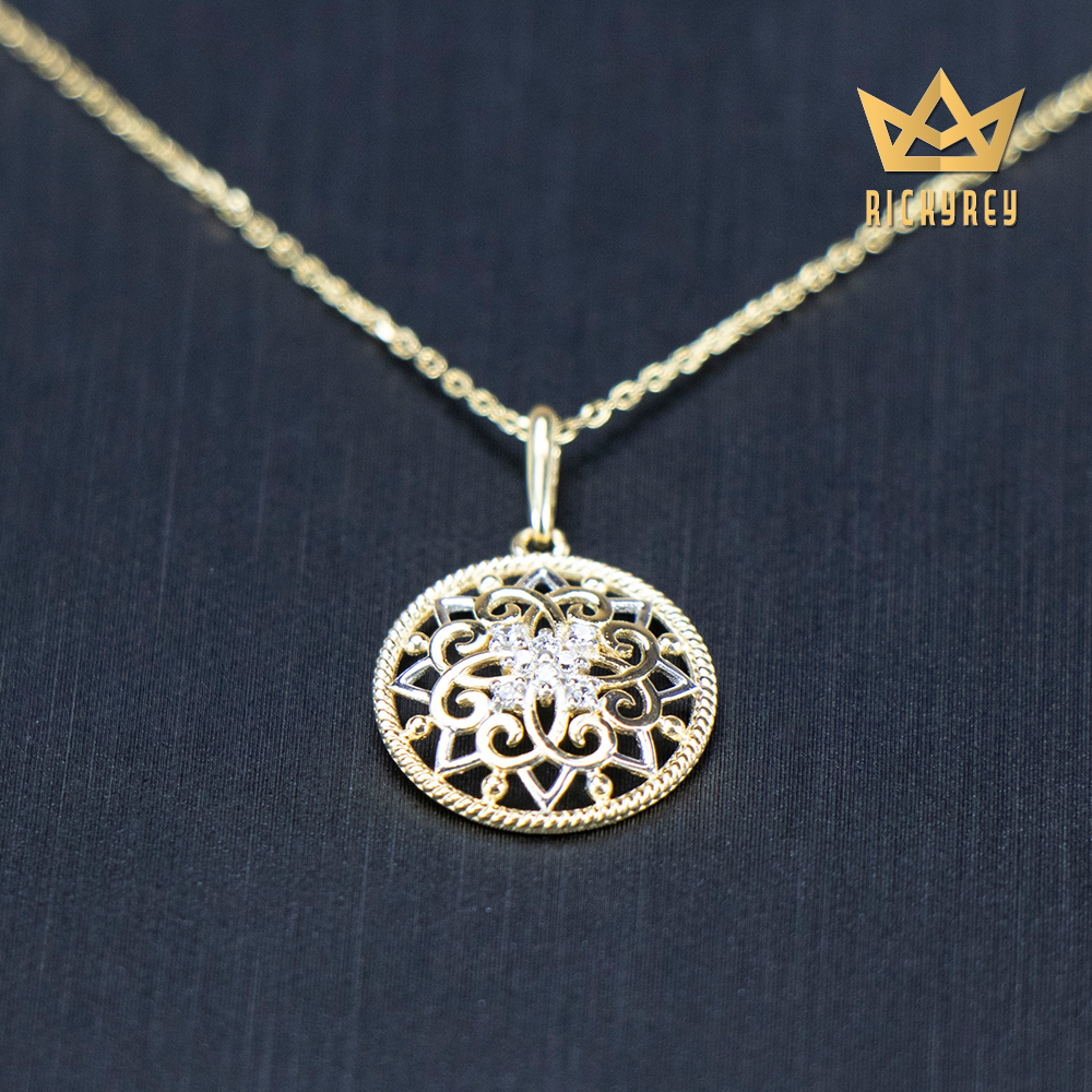 Ornate Flower Shield CZ Pendant