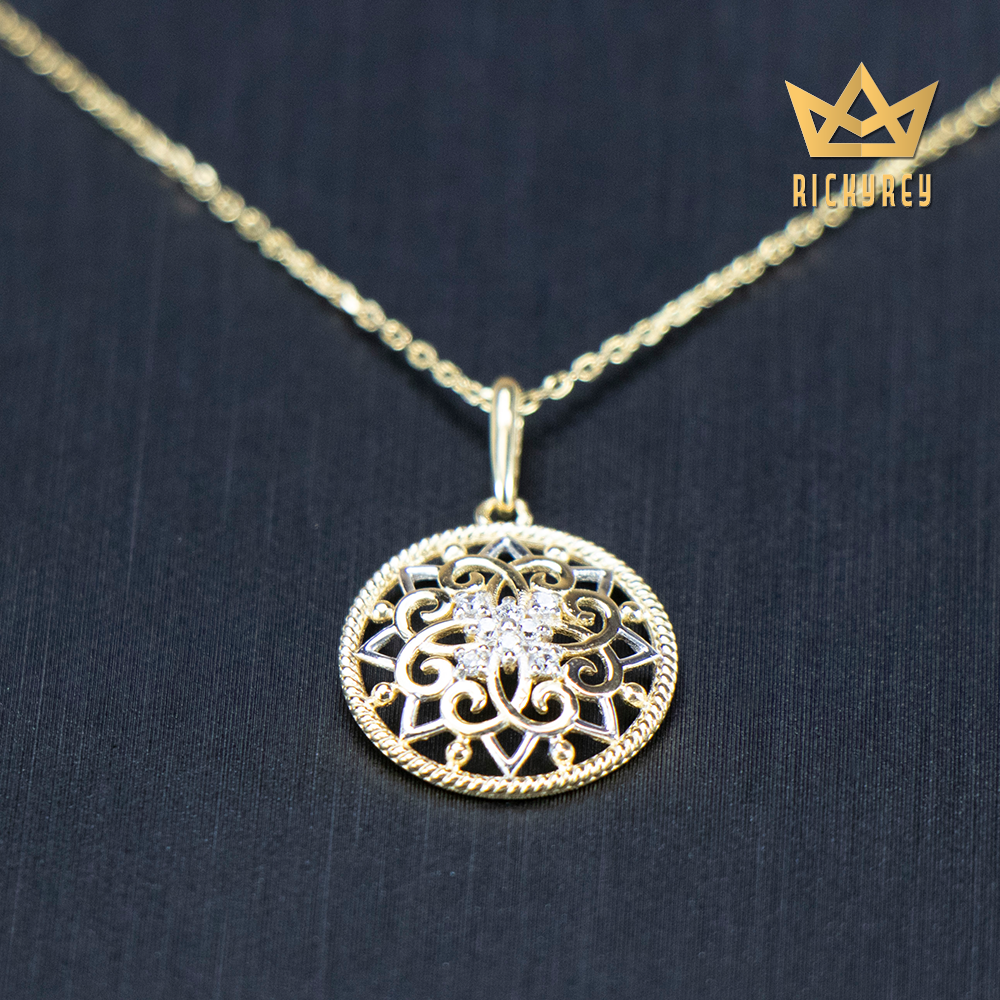 Ornate Flower Shield CZ Pendant